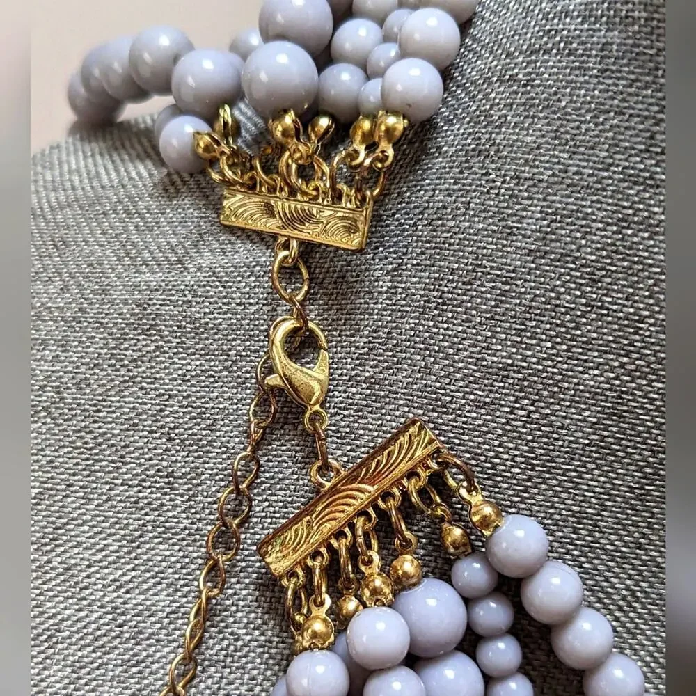 BaubleBar Multi Strand Gray Acrylic Beaded Statement Layered Bib Necklace
